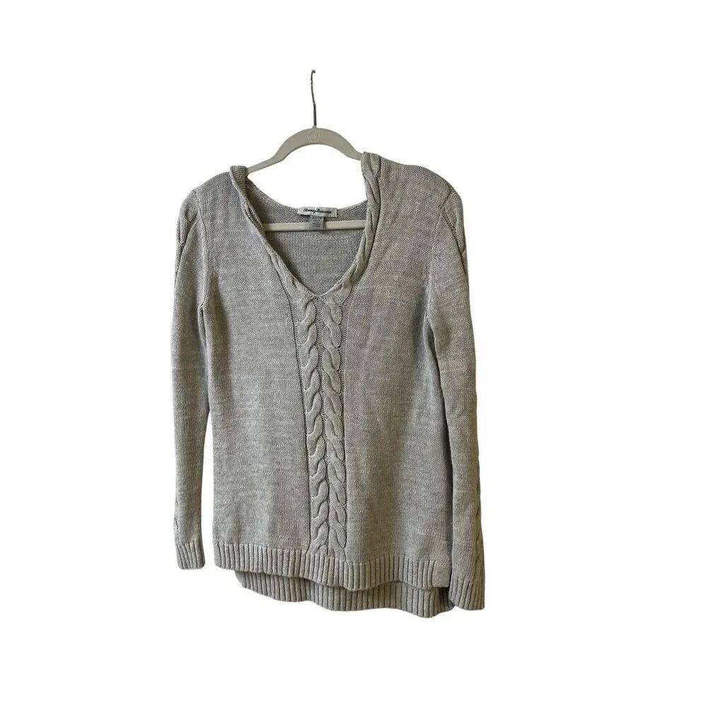 Tommy Bahama Costal cable knit pullover hooded sweater light gray sz XS